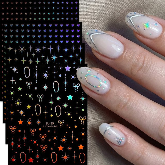 QIANJIKU Nagelaufkleber, Holografisch, Weiss, Metallic - Bild 1
