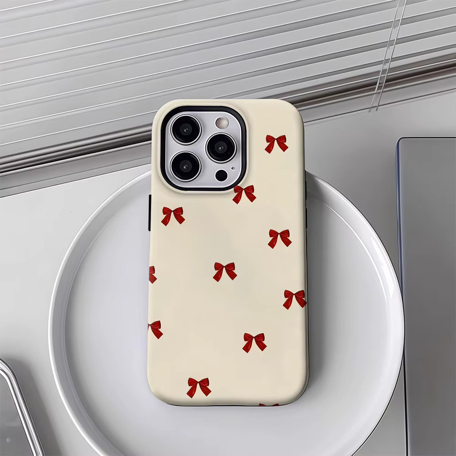 Potdemiel Handyhülle mit rotem Schleifen-Design für iPhone 17 16 15 14 13 Pro Max Plus, robuste magnetische Schutzhülle in Doppel- und Einzelschicht-Bauweise - Bild 2