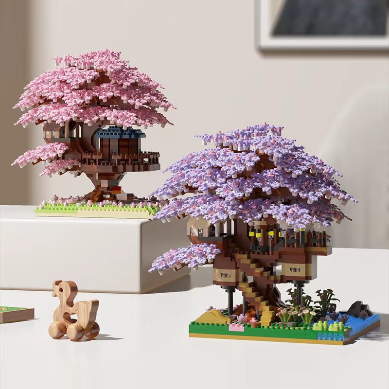 CONUSEA DIY Sakura Baum Bausteine Set mit Licht in Rosa und Lila als Kirschblüte Baumhaus Modell Ornament - Bild 2