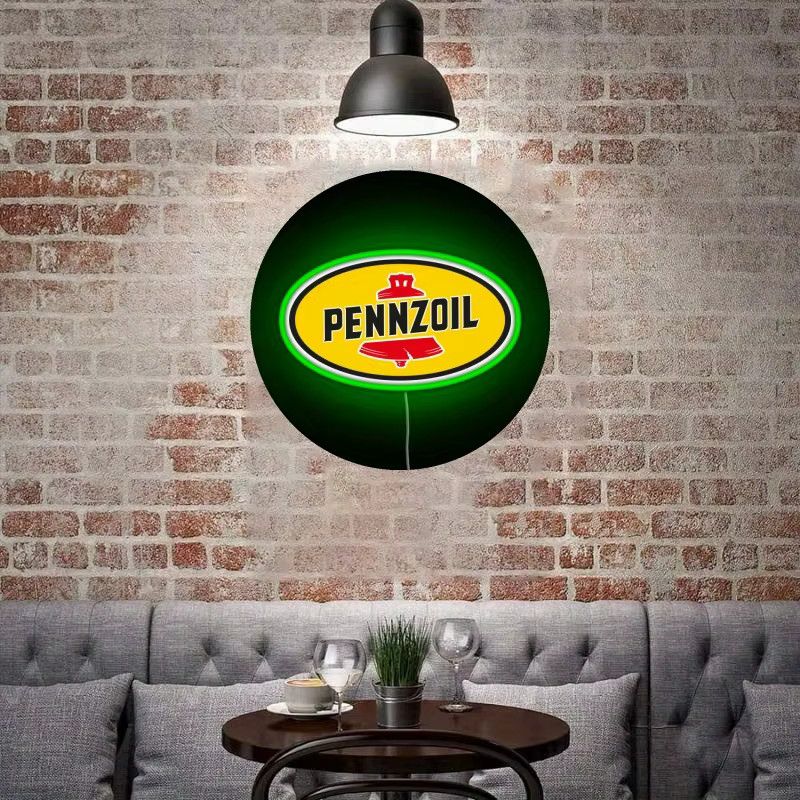Pennzoil Vintage Neonlicht Wandschild aus Aluminium in Grün und Gelb mit klassischem Design - Bild 3