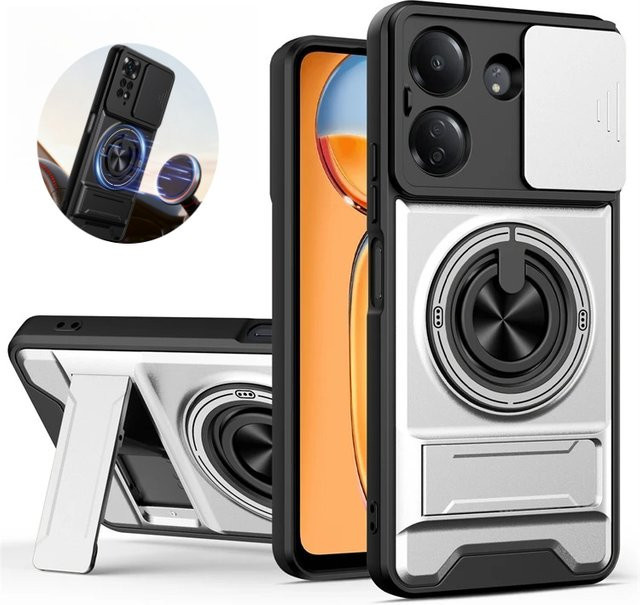 Magnetische Handyhülle für Xiaomi Redmi 13C und Poco C65 4G mit 360 Grad drehbarem Ring, Objektivschutzfenster und Halterung, Magsafe kompatibel - Bild 1