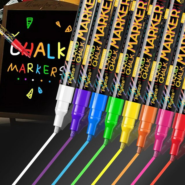 Kolorowys 8-Farben Flüssigkreide Set, fluoreszierende LED-Textmarker zum Löschen für Tafel, Glas und Fenster - Bild 1