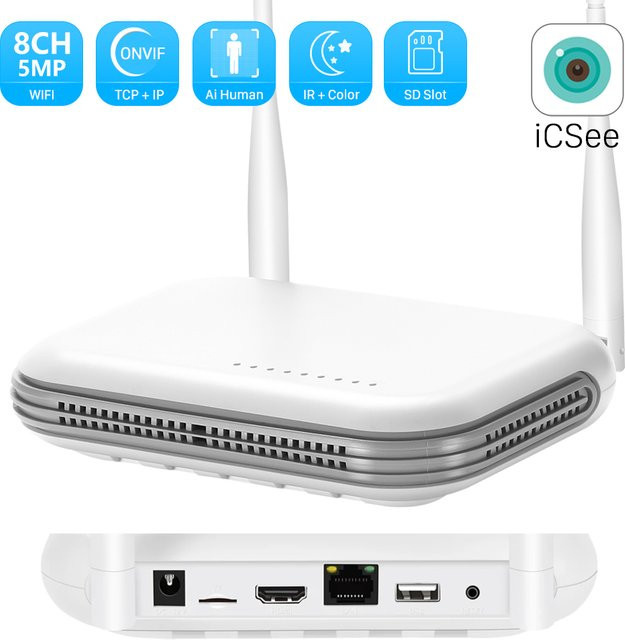 ANBIUX Mini Wifi NVR 8CH 5MP XMeye Video Recorder mit Gesichtserkennung und E-Mail Alarm in Weiß - Bild 1