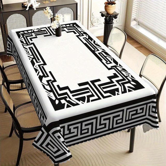 JMG Household Supplies Tischdecke mit geometrischem Mäander-Motiv in Schwarz-Weiß, rechteckig, schmutzabweisend, B/T: 100 x 160 cm - Bild 1