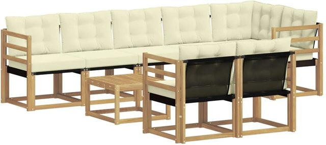 vidaXL Outdoor-Sofagarnitur 9-tlg. aus Akazienholz mit Kissen und Couchtisch in Weiß und Beige - Bild 1