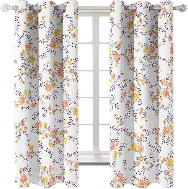 Yiran Furniture Vintage Blumenmuster Fenstervorhänge aus Polyester, 2er-Set, Transparent, Mehrfarbig, B: 50 cm, H: 130 cm - Bild 1