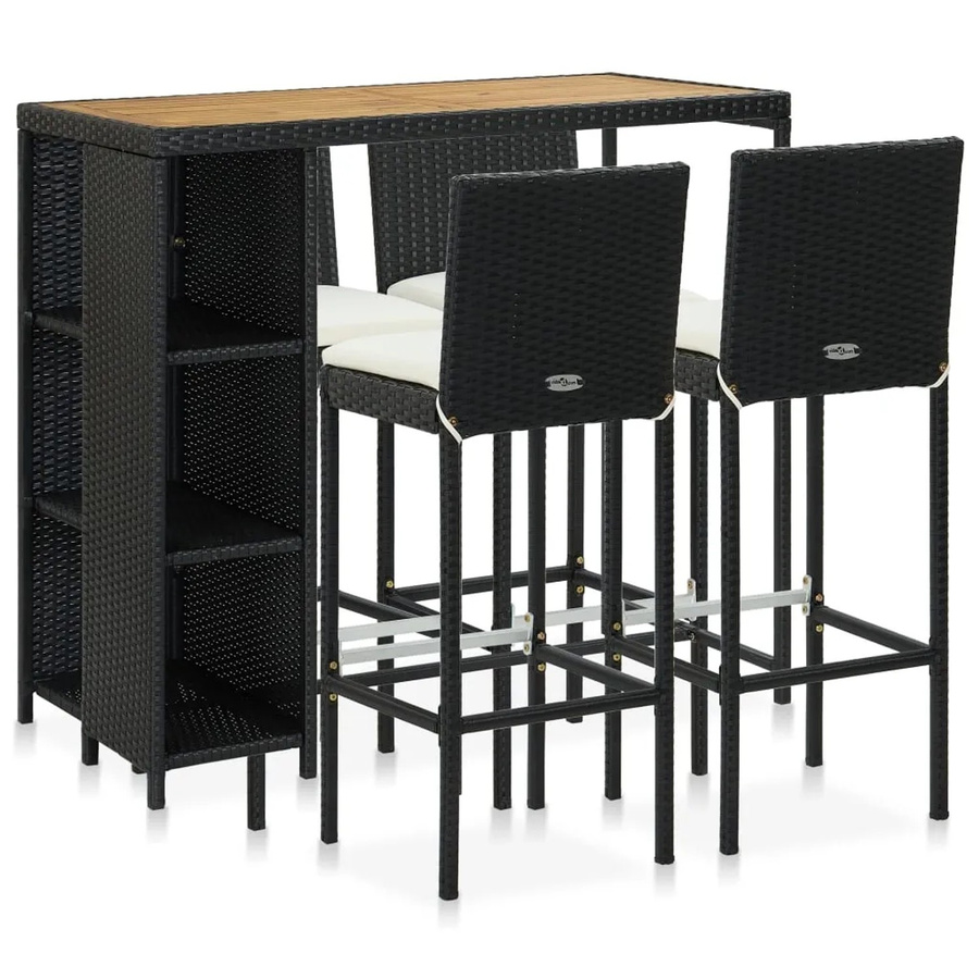 vidaXL 5-tlg Gartenbar-Set aus Poly Rattan und Akazienholz in Schwarz mit Kissen Modell 17 - Bild 2