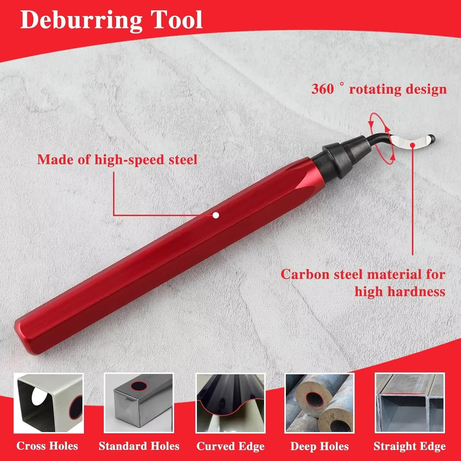Entgratungswerkzeug RB1000 in Rot mit 10 Stück BS1010 HSS-Klingen für Metall, Aluminium, Kupfer, Kunststoff, Rohre, 3D-Druck und Messing - Bild 2