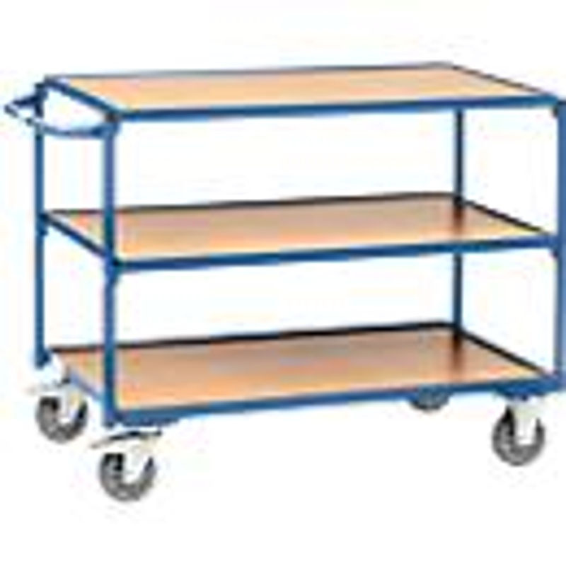 Fetra Tischwagen 2950 mit 3 Etagen in Blau und Buche, Tragkraft 300 kg, B: 50 cm, T: 85 cm, H: 36 cm - Bild 2