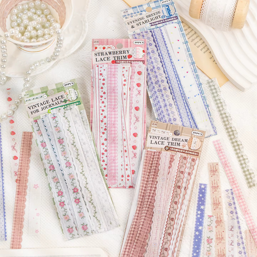 40 Stück Spitzen-Aufkleber für Scrapbooking und Junk Journal, selbstklebende Ästhetik-Dekoration für kreative Schreibwaren - Bild 1
