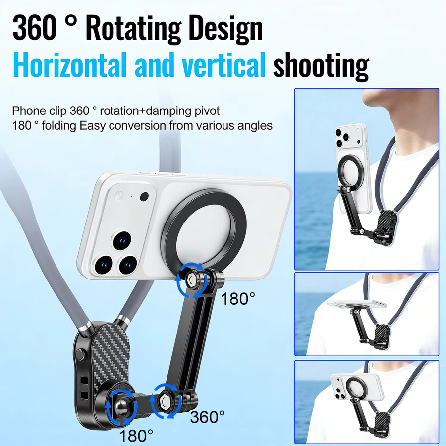 Magnetischer PDKUAI Sportständer zum Umhängen mit 360 Grad drehbarem Telefonclip in Schwarz, kompatibel mit iPhone und Samsung - Bild 6
