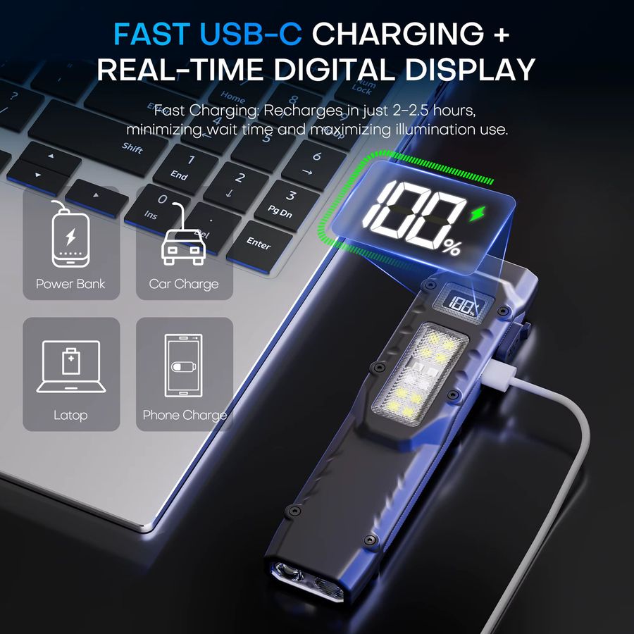 XIWANGFIRE Taktische Taschenlampe mit 1100 Lumen, Dual Switch Control, UV-Licht und 9 Beleuchtungsmodi, wiederaufladbar und wasserdicht - Bild 6