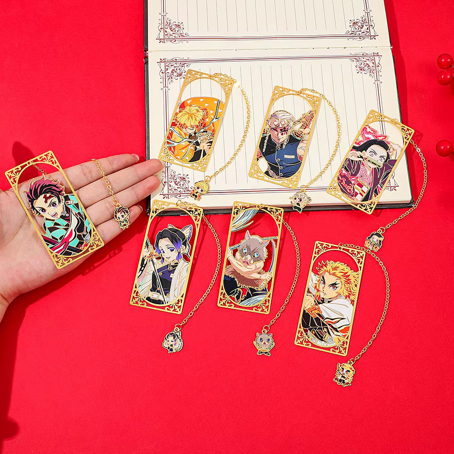 Demon Slayer Anime Metall-Lesezeichen mit Kette Tanjiro und Rengoku als Geschenk für Anime-Fans - Bild 2