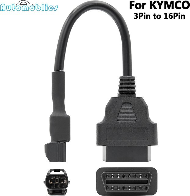 JFIND OBD2 Diagnose Adapter Kabel von 3-Pin auf 16-Pin für KYMCO Motorräder und Autos, Schwarz - Bild 1