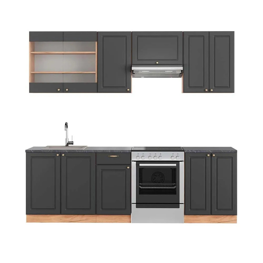 Vicco Fame-Line Küchenschrank Landhausstil in Anthrazit und Eiche mit Soft-Close-Türen, Breite: 240 cm - Bild 2