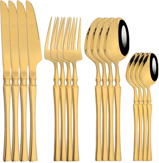 16-teiliges Besteck-Set aus Edelstahl von JANKNG in Silber oder Gold, poliert mit Messern, Gabeln, Löffeln und Teelöffeln - Bild 1
