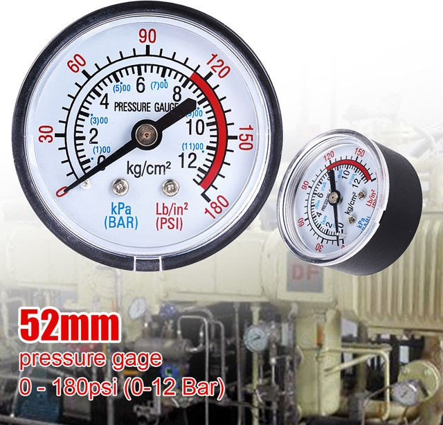 KingHui Manometer mit Doppelskala 0-180 PSI und 0-12 Bar, Gewinde 1/4 BSP, Schwarz - Bild 1