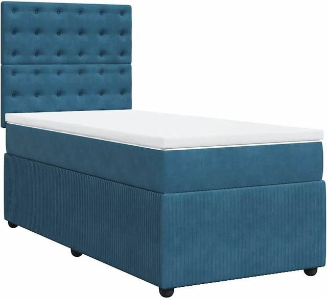 vidaXL Boxspringbett mit Matratze in Dunkelblau aus Samt, Hybrid-Design mit Taschenfederkern, B/T: 100 x 200 cm - Bild 1