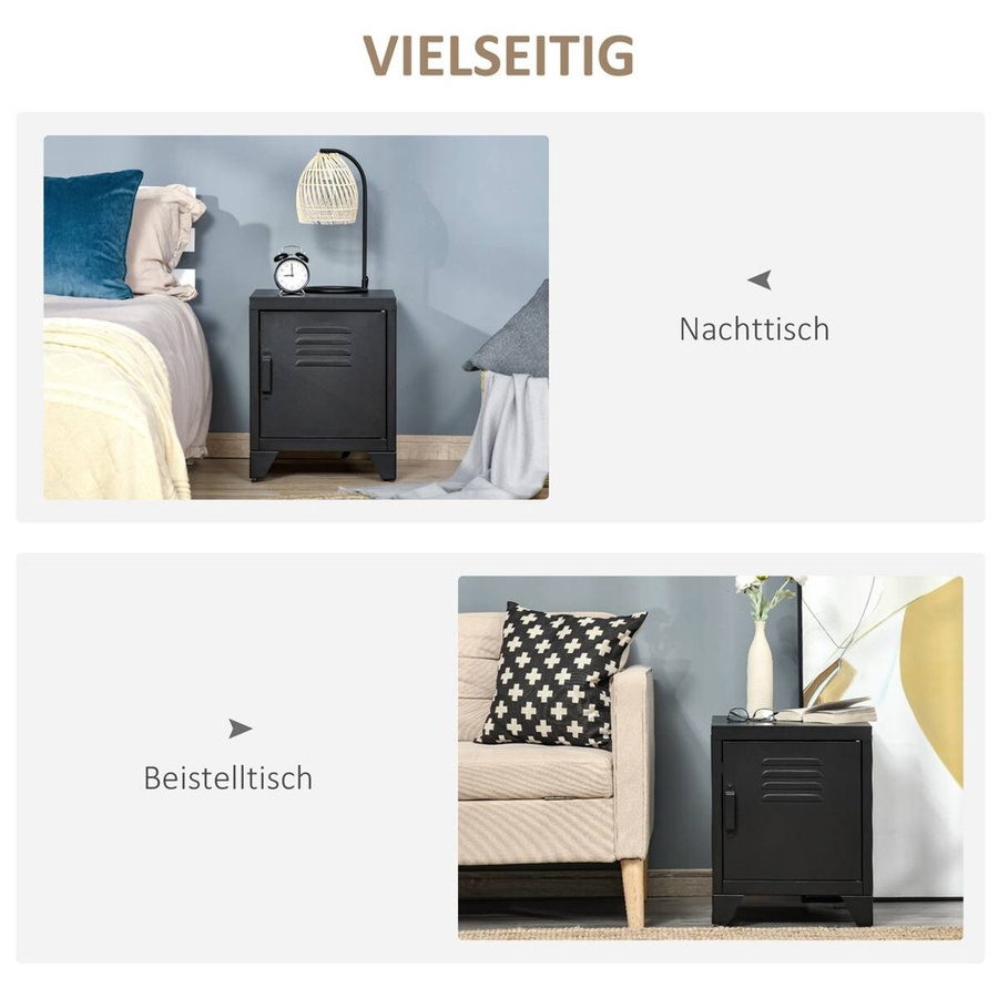 HOMCOM Nachttisch aus Metall in Schwarz mit verstellbarem Regal im industriellen Stil, B/T/H: 40 x 40 x 47,5 cm - Bild 5