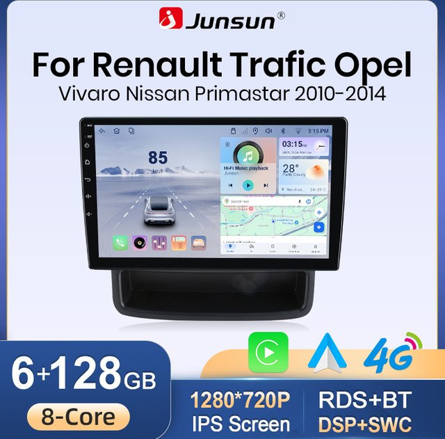 Junsun Wireless CarPlay und Android Auto Autoradio für Renault Trafic 2, Opel Vivaro A, Vauxhall Vivaro und Nissan Primastar (2001-2014) mit 10.0 Zoll IPS Display, GPS, WiFi, Bluetooth und DSP in Schwarz - Bild 1