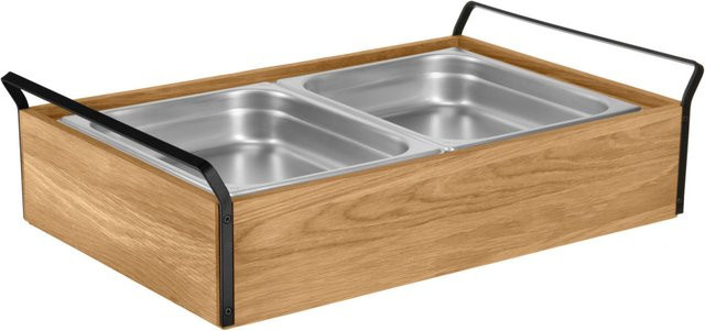 VEGA Buffet-Kühltablett Esino mittel, 2x GN 1/2, Edelstahl, eiche/schwarz/edelstahl, L: 61.9 cm, B: 38.6 cm, H: 16.9 cm - Bild 1