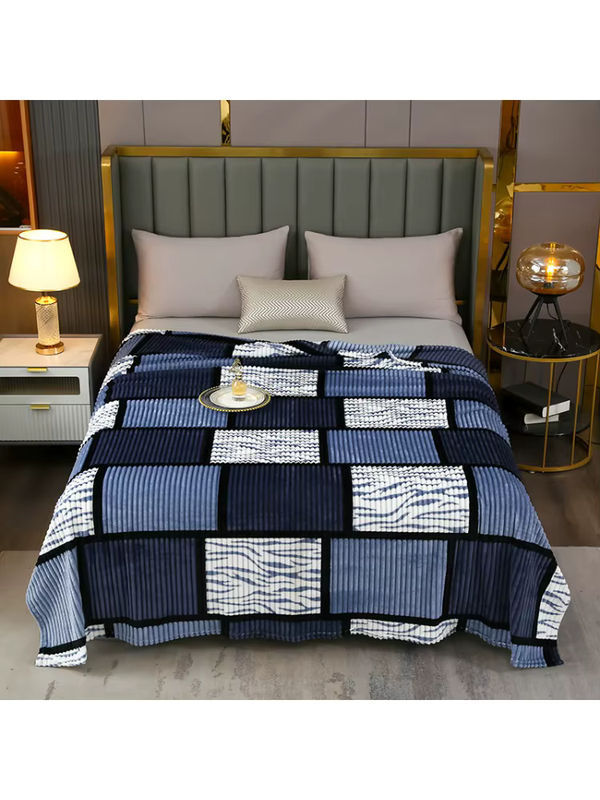 Fei Zhi Tian Flanell-Milchsamt-Decke in Blau mit Karomuster und Kordel-Druck, superweiche Polyester-Bettwäsche für Sofa und Schlafzimmer - Bild 7