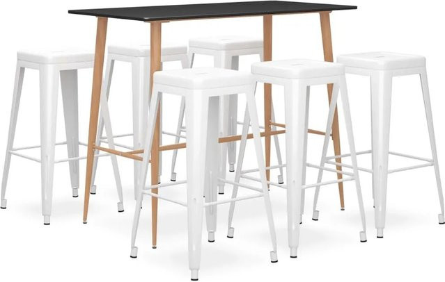 vidaXL 7-tlg. Bar-Set Modell 3 in Schwarz und Weiß mit Tisch und Stühlen aus MDF und Metall - Bild 1
