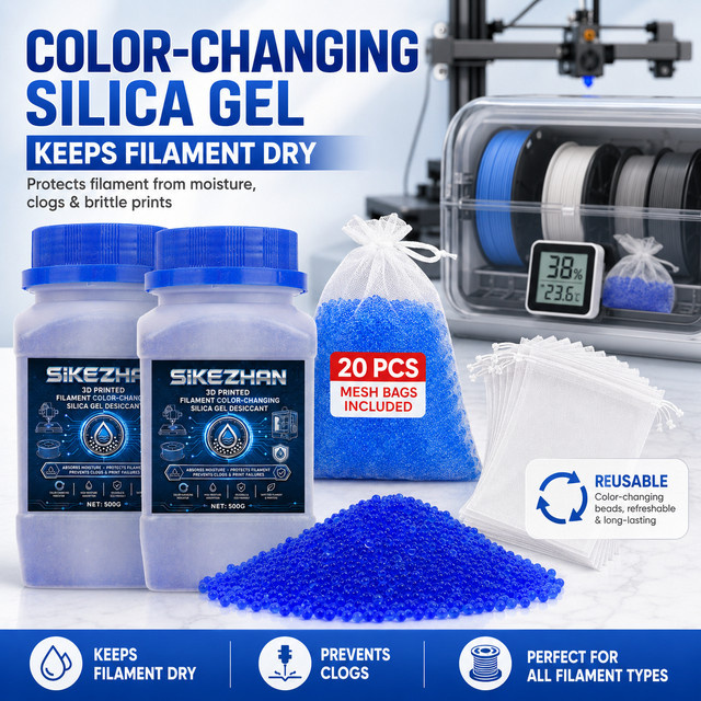 jaysuing Silikagel-Trockenmittel für 3D-Drucker Filament, Farbwechselnder Feuchtigkeitsabsorber in Blau, 1000g, inklusive 20 Netzbeuteln für PLA PETG ABS TPU - Bild 1
