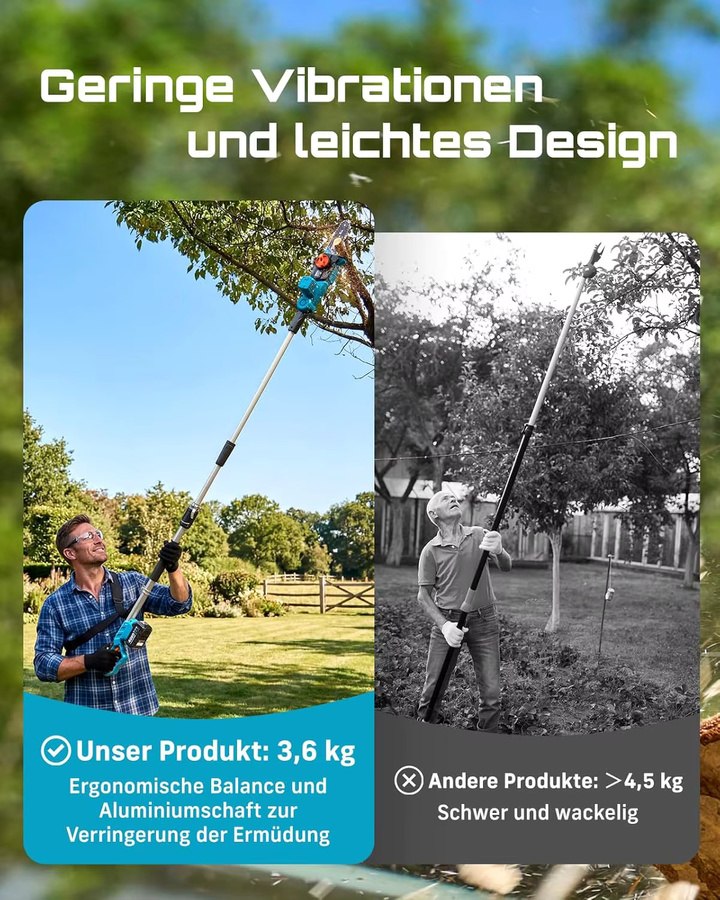 SEESII Akku-Astschere mit 8 Zoll Sägeblatt und 2,5 m Teleskopstange in Blau, elektrische Kettensäge für hohe Äste, kompatibel mit Makita 18V LXT Akku - Bild 6