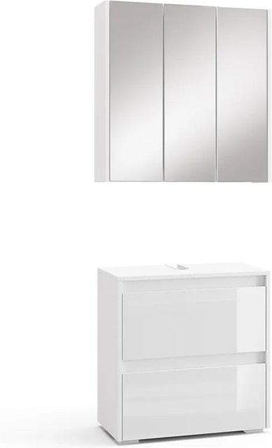 Vicco Badmöbel-Set Majest in Weiß Hochglanz, modernes 2-teiliges Badezimmer-Set bestehend aus Spiegelschrank und Waschbeckenunterschrank - Bild 2