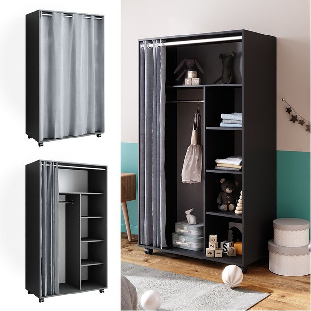 Vicco Kinderkleiderschrank Doros Garderobe Grau modern B: 100 cm, H: 168 cm, rollbar und offen - Bild 1