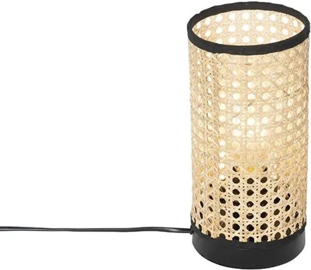 QAZQA Tischleuchte im Landhausstil aus Rattan in Schwarz und Beige, dimmbar, E27 - Bild 1