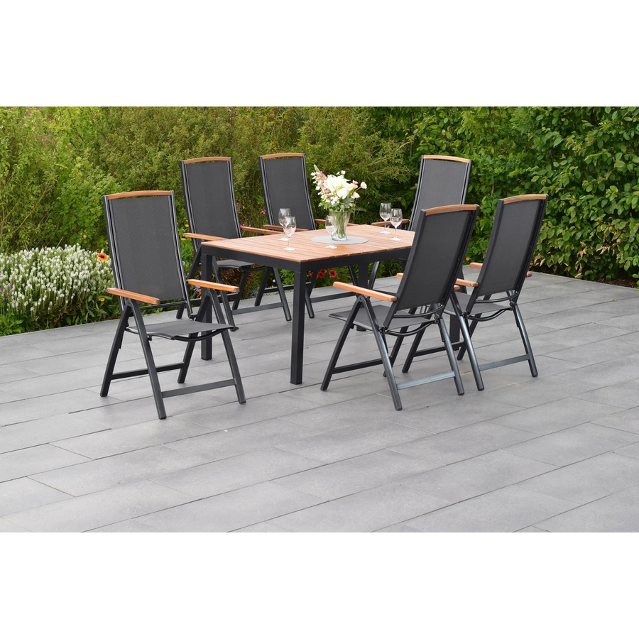 Merxx Gartenmöbelset Siena 7-teilig aus Akazienholz und Aluminium in Grau mit Tisch und Klappsesseln, Tisch Breite: 150 cm, Tiefe: 90 cm - Bild 2