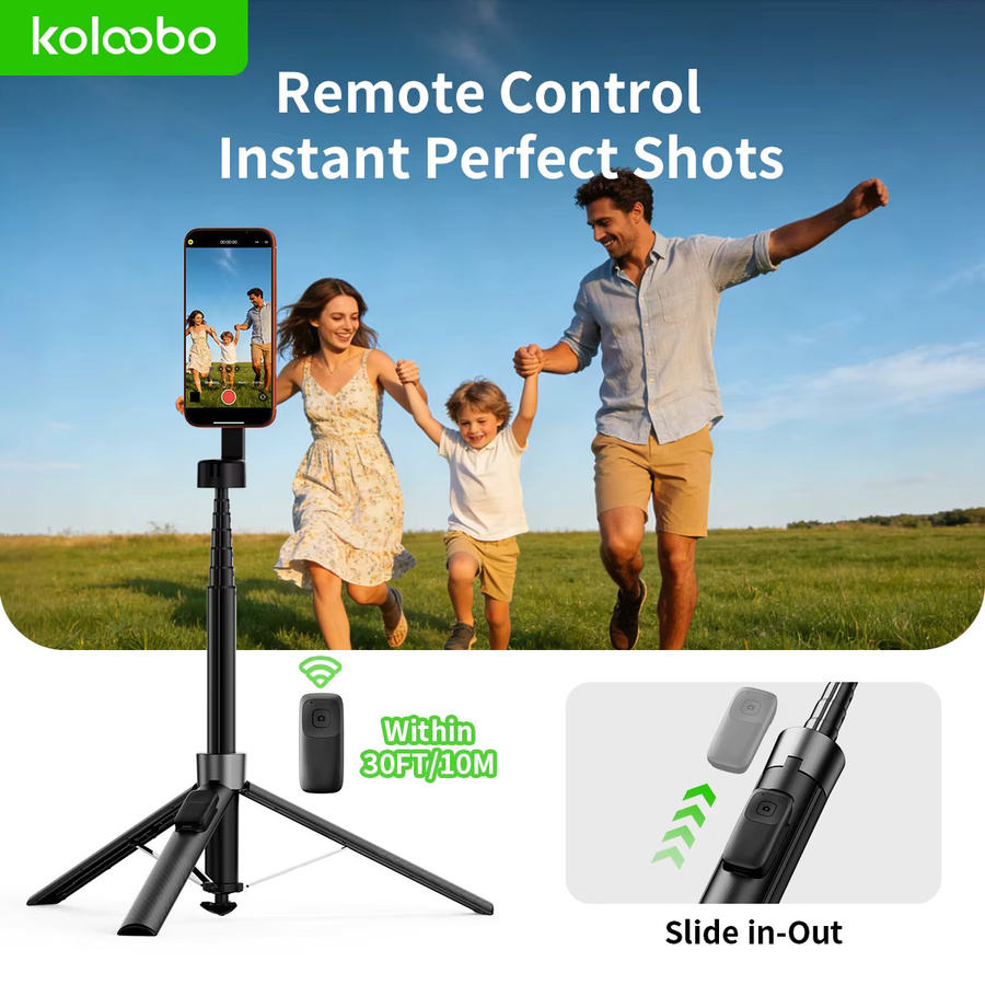 CrownQu Magnetischer Selfie-Stick mit Stativ und Fernbedienung, 1,8m ausziehbar, Doppelseitig, Schwarz - Bild 2