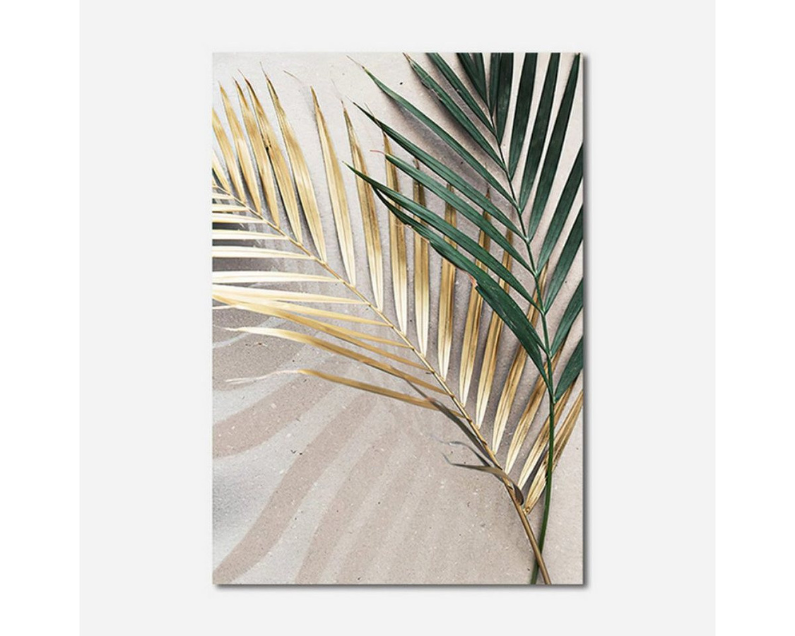 TPFLiving Kunstdruck Leinwand Goldene Blätter Wandbild ohne Rahmen, Farben: Beige, Grau, Grün, Gold, B/H: 40 x 60 cm - Bild 1