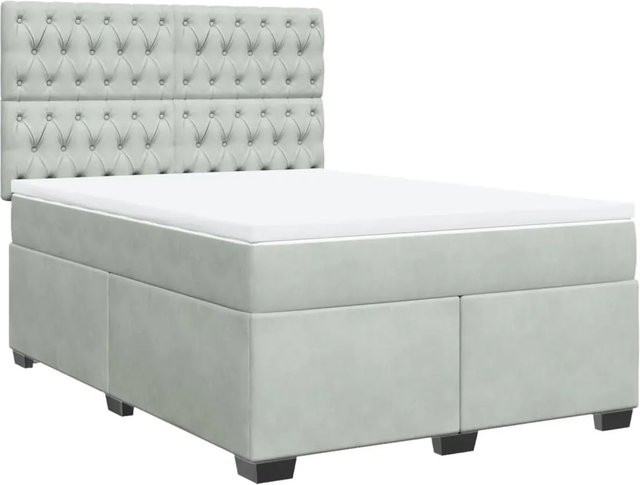 vidaXL Boxspringbett mit Matratze in Hellgrau, Hybridbett mit Taschenfederkern aus Samt, B/T: 140 x 200 cm - Bild 1