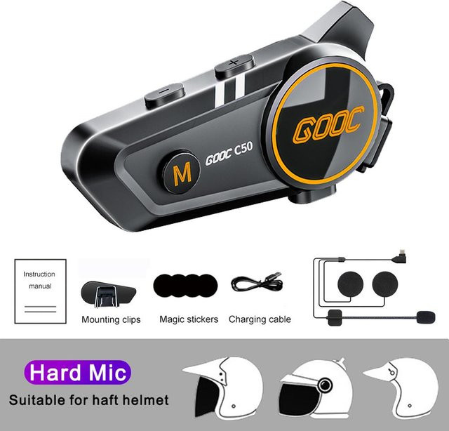 Meiteai-Car&Motor Bluetooth 5.3 Motorrad-Gegensprechanlage Helm-Headset in Schwarz mit 300 m Reichweite und 1100 mAh Akku - Bild 1