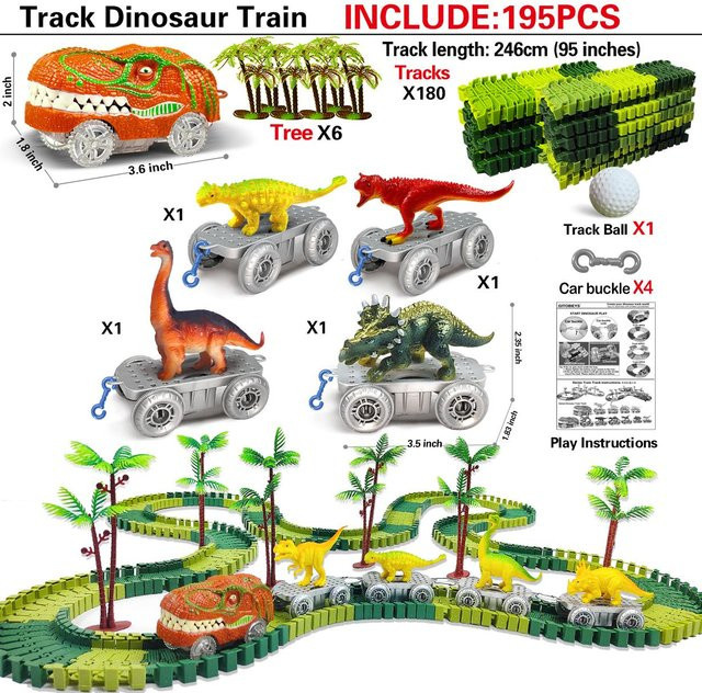 Linyi toy car Dinosaurier-Spielzeug, magische Eisenbahnstrecke, Rennspielzeug, biegsam, flexible Rennstrecke, Blitzlicht, Auto, Lernspielzeug, ab 14 Jahre - Bild 1