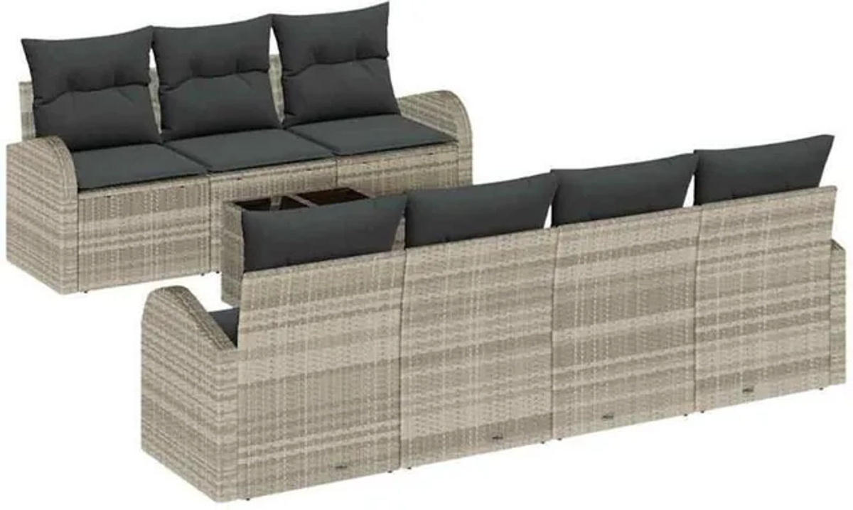 vidaxl Garten-Sofa-Set aus 8 Teilen in Grau mit Polyrattan und Metall, modulares Loungemöbel-Set mit abnehmbaren Bezügen, B/T/H: 55 x 55 x 37 cm - Bild 1