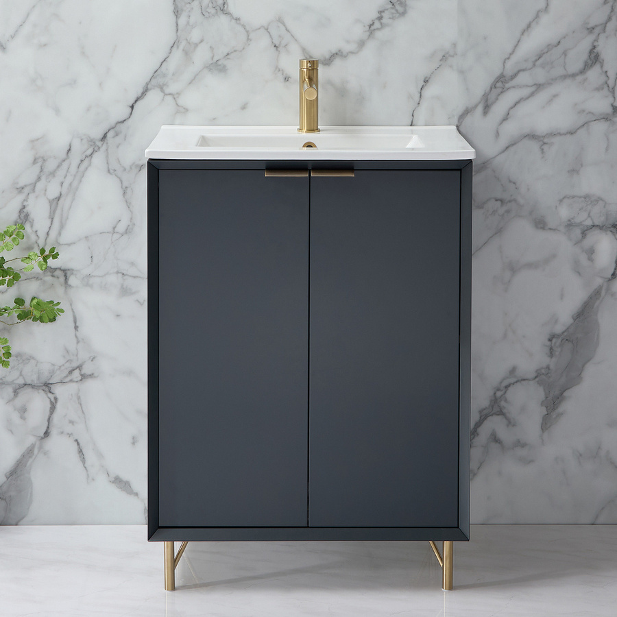 Waschtischunterschrank mit Waschbecken HudsonReed Edge in Anthrazit mit Fingergriffen in satiniertem Gold, Breite: 61 cm - Bild 1