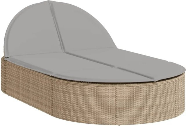 vidaXL Doppel-Sonnenliege aus beige farbenem PE-Rattan mit Auflagen und verstellbarer Kopfstütze - Bild 1