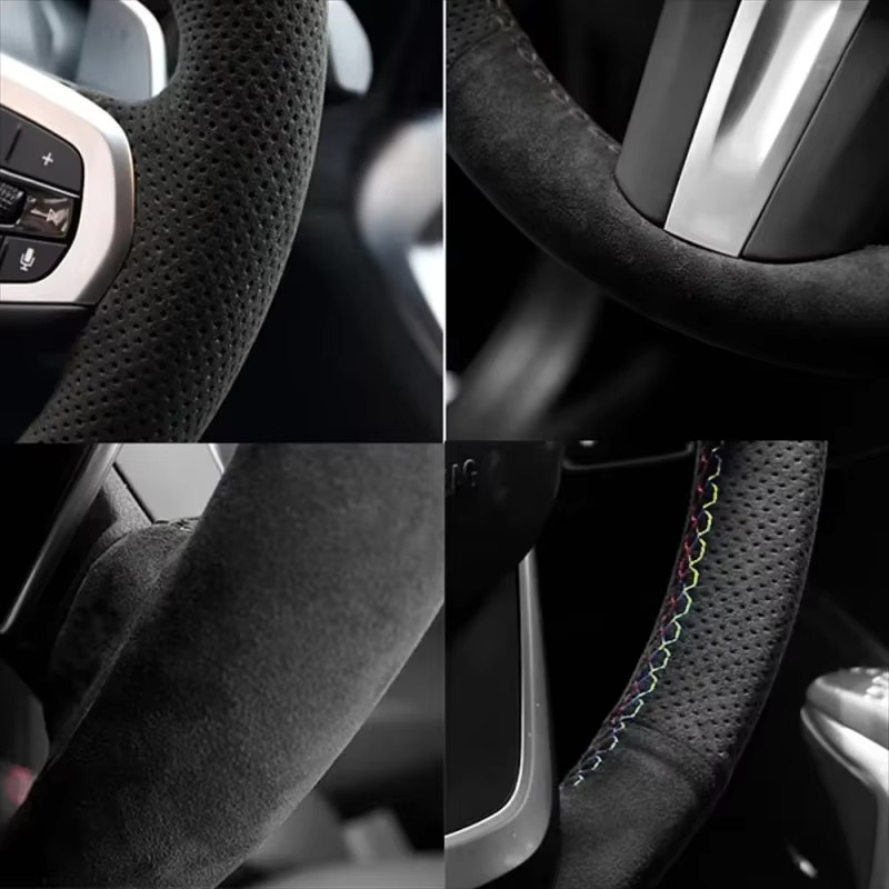 Handgenähtes Wildleder-Lenkrad in Schwarz für Volkswagen CC Passat Touareg Tiguan Explore Song Lavida Magotan zur Auto-Innenausstattung - Bild 2