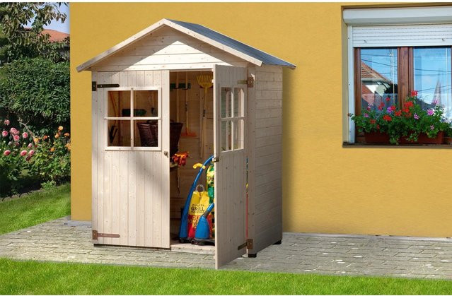 Weka Balkon und Terrassenschrank aus Massivholz mit Satteldach und Doppeltür, braun, B/T/H: 163 x 87 x 216 cm - Bild 1