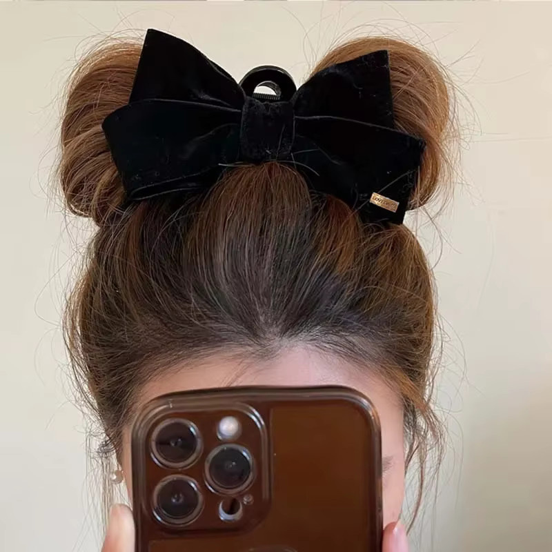 Haarspangen Schleife Hai Clips, Schwarz Rot Samt, Damen - Bild 3