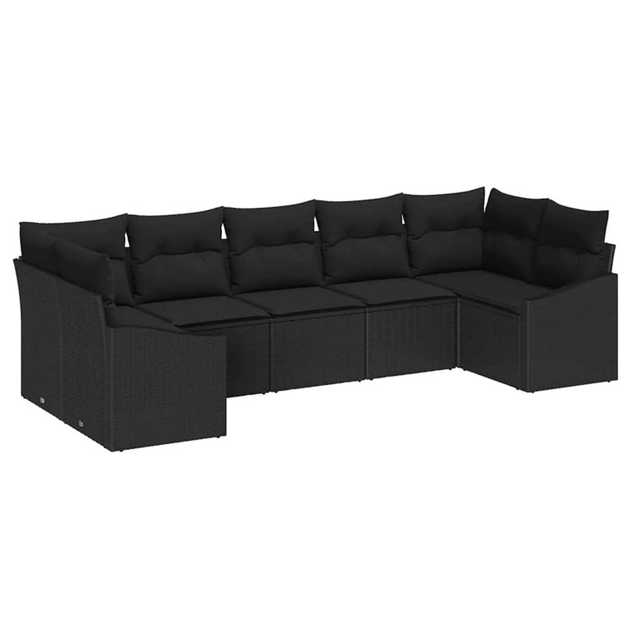 7-tlg. vidaXL Garten-Sofa-Set in Schwarz aus Poly-Rattan mit Polsterung und Stahlgestell - Bild 2
