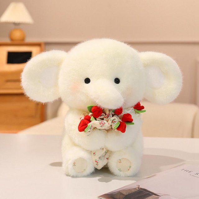 Süßer Mu Cheng Elefant mit Rosenstrauß, Plüschtier, ab 14 Jahren - Bild 1