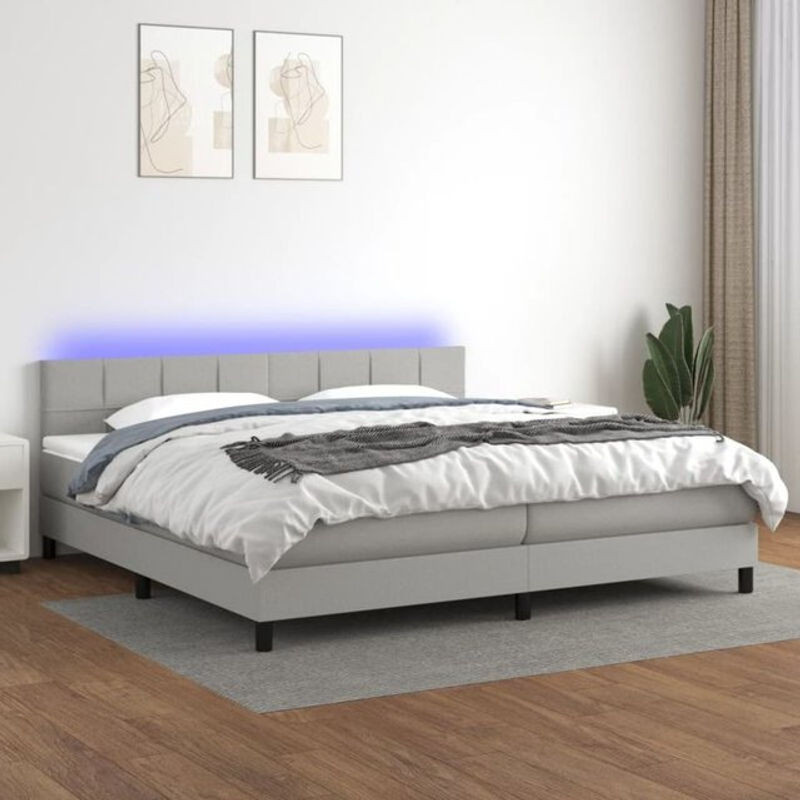 vidaxl Boxspringbett mit Matratze in Grau und Weiß aus Stoff und Holzwerkstoff B/T/H: 200 x 200 x 78 cm - Bild 1
