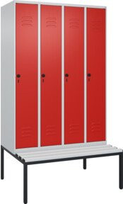 C+P Spind Classic PLUS Garderobenschrank mit Sitzbank, 4 Abteile, Lichtgrau, B/T/H: 212 x 120 x 81,5 cm - Bild 1