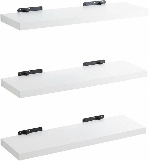 Relaxdays Wandregal Set aus MDF und Eisen in Weiß, 3er Set, B: 100 cm, T: 23 cm, H: 4 cm - Bild 1