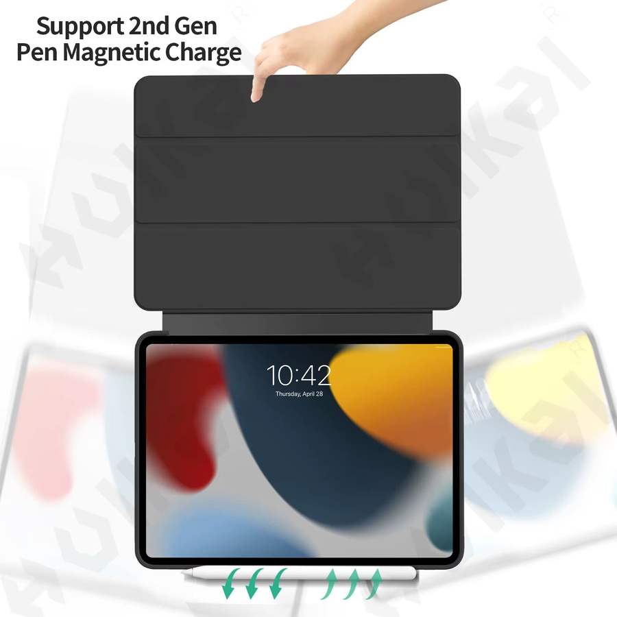 FAXYSON Schutzhülle für iPad Pro 11 und 13, iPad Air 11 und 13, iPad Mini, mit transparenter Rückseite, dreifach faltbarem Ständer und Stifthalterung, unterstützt automatisches Wake/Sleep, in Blau oder Schwarz - Bild 2